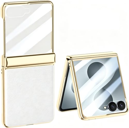 Mobile Phone Case for Samsung Galaxy Z Flip8 Folding Screen Phone. Hinge, Leather Cover Shell for Galaxy Z Flip 8 Cell Phone -White