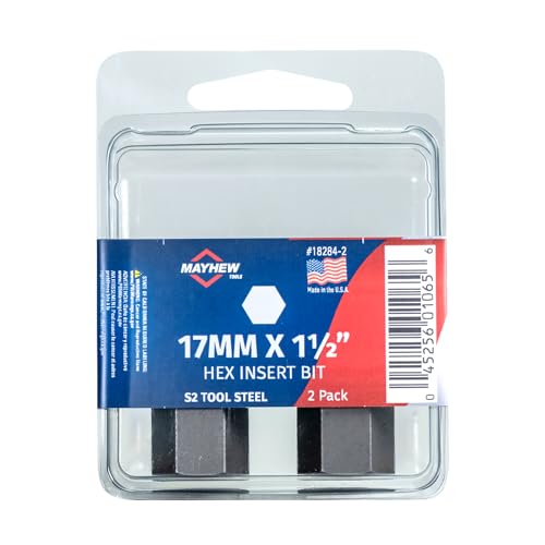 Mayhew Tools 18284-2 Metric Hex Insert Bit, 17mm x 1.5", 17mm Shank, 2-Pack