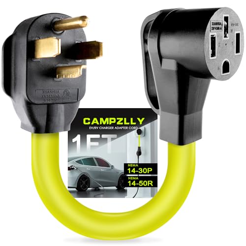 Campzlly EV Charger Adapter Cord NEMA 14-30P to 14-50R Adapter 30Amp Dryer Plug to 4 Prong Female Compatible with EV for Level 2 Charging STW 10 AGW ETL Listed
