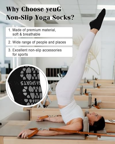 Image of yeuG Pilates Socks for Women Non Slip Grip Socks for Yoga, Barre, Hospital, Barefoot Grippy Yoga Sock Womens Gifts 4 Pairs