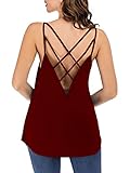 Women's Cute Criss Cross Back Tank Tops Loose Hollow Out Camisole Shirt (Small, Wine Red)