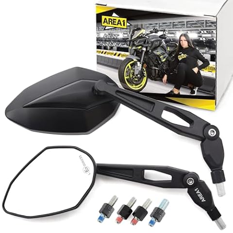 Area1 Zestaw lusterek motocyklowych (prawy i lewy), certyfikat E 2 x M10, gwint prawostronny, kompatybilny z globalnym (NB1V1)