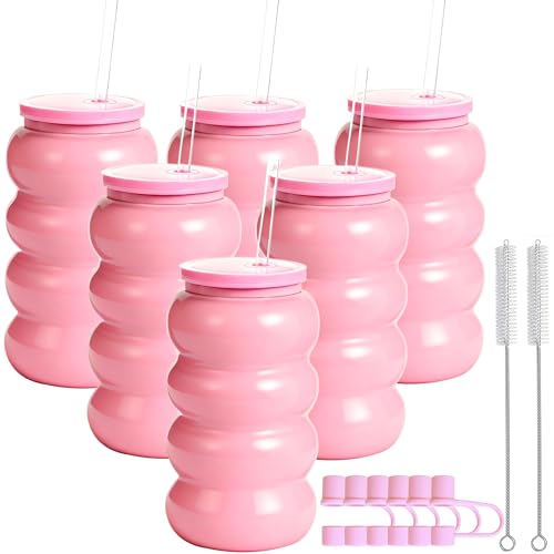 Alohastarttg 20oz Reusable Tumbler with Lid and Straw, 6 Pack BPA Free Clear Plastic Cups for Travel Coffee Mugs, Iced Coffee, Whiskey, Beer, Smoothies, Parties,Party, Gifts (6, Pink) by Alohastarttg - Used condition - US$12.51