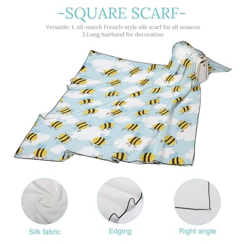 Large Square Silk Like Hair Scarves 27" X 27" Square Scarf Wrist Accessory Bunny-ear Scarf Tie Bag Decoration for Women4