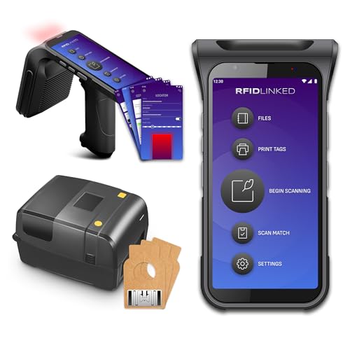 RFIDLinked All-in-One RFID Tracking System for Bottles/Wine/Spirits | Android RFID Reader Handheld, RFID Desktop Printer, Printing/Scanning Platform, and UHF RFID Tags with Bottle-Neck Hang Tags
