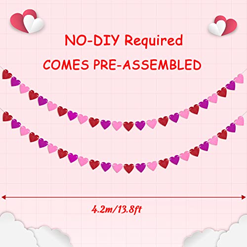 2PCS 27.6Ft Valentines Day Heart Banner - Valentine Glitter Garland Red Pink Rosy Wedding Party Decorations Ornaments - Thumbnail 3