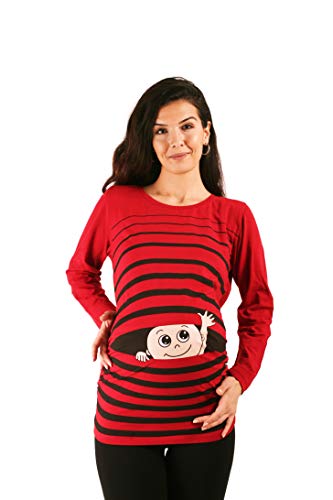 M.M.C. Ciao Ciao - Simpatica graziosa T-Shirt Premaman Manica Lunga per la Gravidanza (Borgogna, Large)