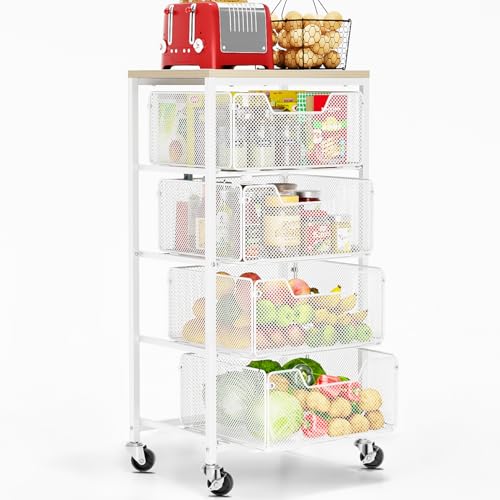 Goovilla Kitchen Cart with Drawers, 4 Tier Metal Rolling Utility
