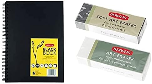 Derwent Black Paper Sketch Book, A4 Portrait, Drawing & Writing, 40 Sheets, Acid-Free Paper, Wirebound Spine, Professional Quality, Black Book, 2300379