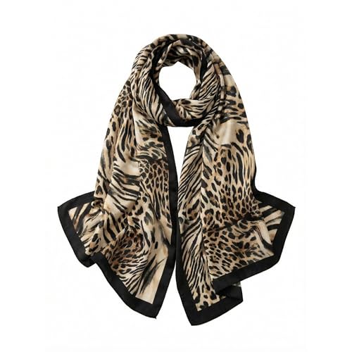 Trillion London® Silk Scarf For Women | Lightweight Ladies Scarves | Shawl Wraps | Head Scarf | Gifts for Women | Designer Prints | Daily Wear | Smooth and Soft | Leopard Print | White