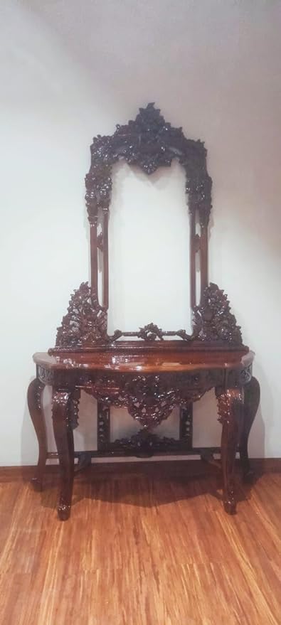 MUSKAN ARTS Wooden Handcraft Dressing Table Without Mirror for Bedroom| Brown Finsh Antique Design