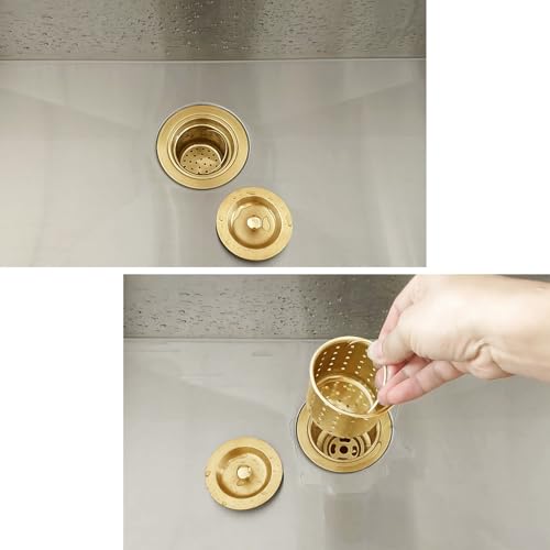 3-1/2-Inch Kitchen Sink Drain Strainer Assembly Kit, GZILA Deep Waste Basket Strainer with Sealing Lid Sink Stopper, 304 Stainless Steel Brushed Gold by GZILA - Used condition - Image 7