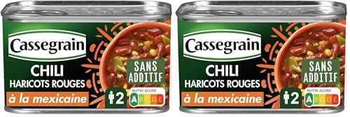CASSEGRAIN - Chili de Haricots Rouges à la Mexicaine - Maïs Croquant & Sauce Tomate - Sans Additif - Nutri-Score A - Emballage 100% Recyclable - Boîte de Conserve de 430 g (Lot de 2)
