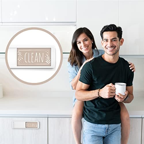 Stylish Clean Dirty Dishwasher Magnet Sign - Ideal Signs for Any Home or Office Kitchen - Nice Decor - Double-Sided Adhesives Included for Non-Magnetic Dishwashers, Laundry or Washing Machine
