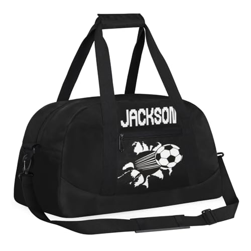 Custom Kids Duffel Bags with Name - Lightweight Gym Bag for Boys & Girls, Personalized Sports Backpack for Workout, and Travel Football Black White3