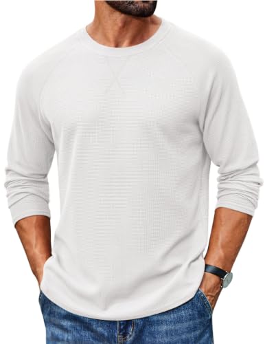 COOFANDY Mens Waffle Long Sleeve Shirt Crew Neck T-Shirts Cotton Tee Shirts