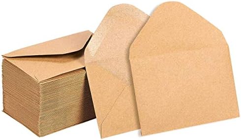 Mini Envelopes 100Pack Kraft Envelopes Bulk Tiny Envelope Pockets for Gift Cards Business Cards Notes Gift Tags Holidays Holding Place Cards Flower Cards, Brown, 4.1" x 2.75"