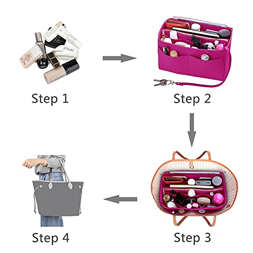 ZTUJO Purse Organizer Insert, Felt Bag Organizer with Metal Zipper, Handbag & Tote Shaper, For Speedy Neverfull Tote, 7 Sizes(X-large, Rosy) by ZTUJO - Used condition - Image 6