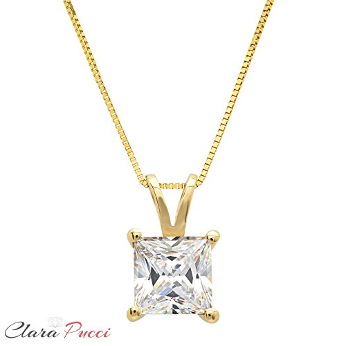 1.0 Ct Brilliant Princess Cut Genuine Moissanite Ideal Vvs1 D Solitaire Pendant Necklace With 16" Gold Chain Box Solid 14K Yellow Gold #TOP6