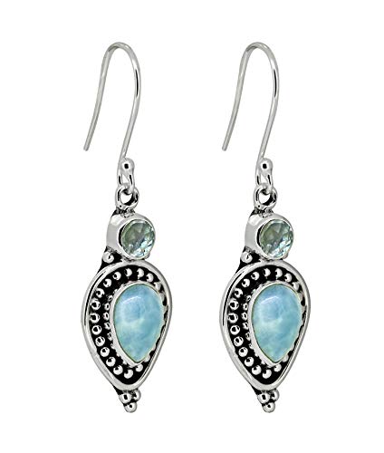 Yotreasure Natural Larimar Blue Topaz Teardrop Dangle Earrings Solid 925 Sterling Silver #TOP4