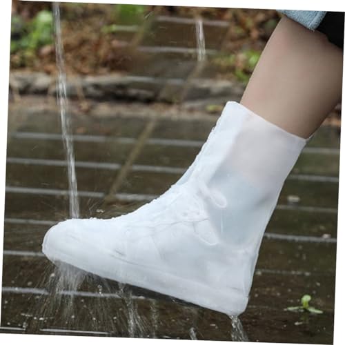 Outanaya 1 par de cubiertas impermeables para zapatos de silicona para lluvia, tallo alto, PVC blanco para niños miniatura 5
