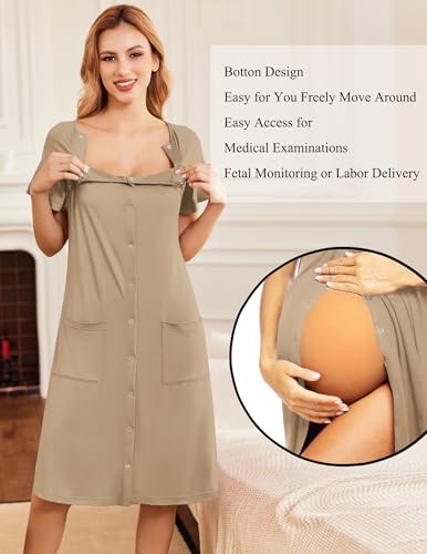 Image of Ekouaer Labor Delivery Gown Nursing Braeastfeeding Dress Maternity Clothes