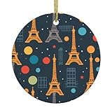 UDFKGLP Paris Eiffelturm Frankreich Muster Weihnachtsbaum Keramik Hängende Runde Anhänger zum Dekorieren von Geschäften, Türen und Fenstern
