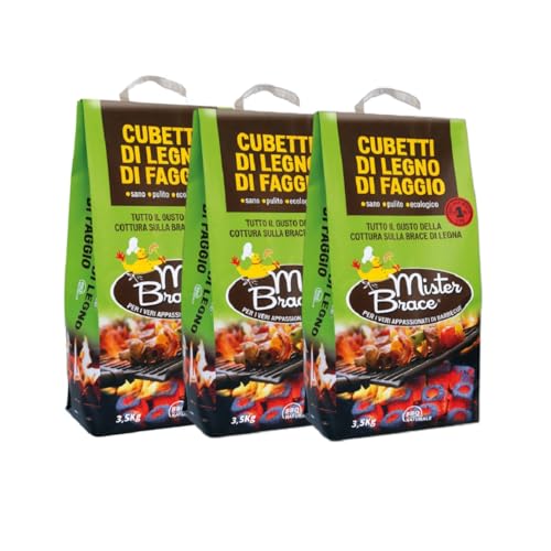 Magazzini GM Mister Brace, Cubetti di Legno di Faggio Puro Certificato, Cottura su Brace di Legna, Truciolo Naturale, Ecologico Ecosostenibile, Sacchetto da 3,5kg (3 CF)