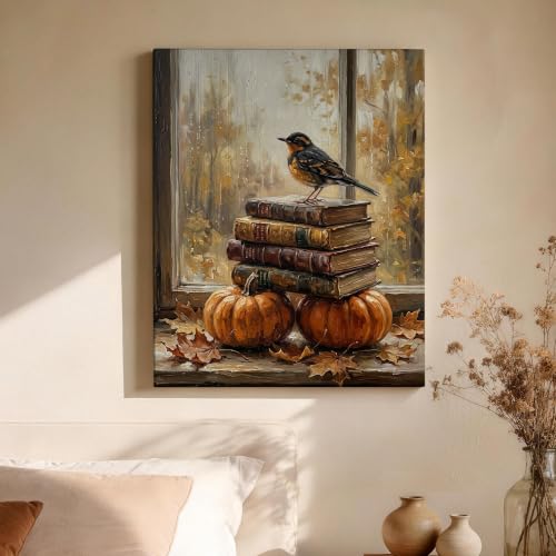 Lienzo de calabazas de otoño ideal para decorar un salón rústico y acogedor de 40x50 cm 4
