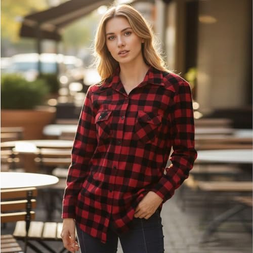 Image of Match Women's Long Sleeve Plaid Flannel Shirt #2021