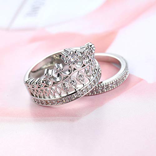 Cubic Zirconia Wedding Bands Crown Double Rings for Engagement Rings 925 Sterling Silver Crown-Shape Stackable Rings Set Engagement Rings Set Wedding Band Rings for Women Size 62