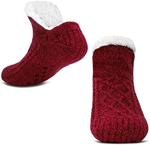 Slipper Socks for Women Men Warm Holding Sock Non Slip Knitted Thick Sherpa Fleece Lined Cosy Winter Fluffy Bed Slippers Suitable for Indoor Home House Floor
