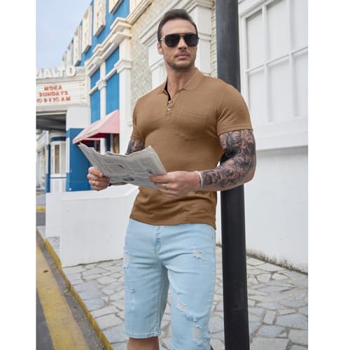 Image of Men's Short Sleeve Polo Shirts Buttons Collared T Shirts with Pocket | Moisture-Wicking,Soft Stretch Fabric, Lightweight,Structured Collar,Business Casual, Golf, Office,All-Day Comfort
