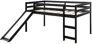 Costzon Twin Loft Bunk Bed with Slide, Built-in Ladder and Guard Rail, Kids