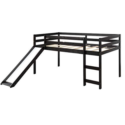 Costzon Twin Loft Bunk Bed with Slide, Built-in Ladder and Guard Rail, Kids