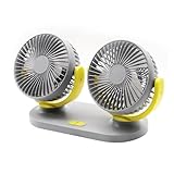 KFZQLRYMX Car Electric Fan Car USB Fan Cooling Car Fan Dual Head Car Fan 3 Speeds Adjustable Cooler Air Fan Car Accessories Fan Reduce Temperature(Gray Yellow)