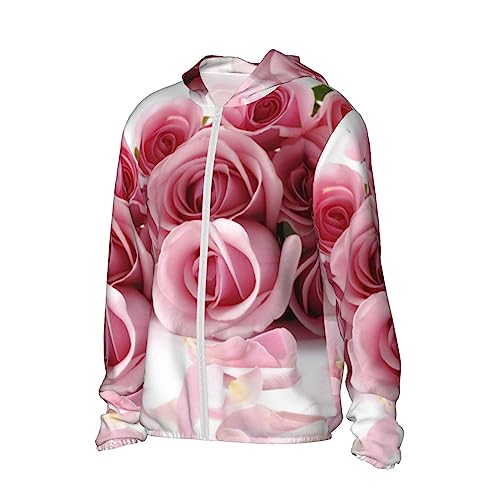 TOMPPY Jaqueta com capuz e proteção solar com estampa rosa rosa leve de manga comprida para caminhad