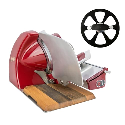 Berkel Home Line 250, affettatrice Premium in Rosso + apposita tavola di appoggio in legno di botte, offerta speciale della macchina da taglio