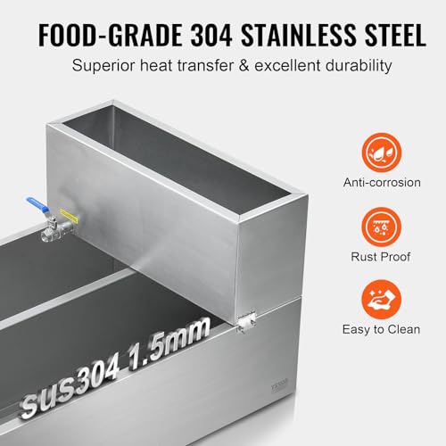 Image of VEVOR Maple Syrup Evaporator Pan, 47 Gal, 47 x 24 x 9.6 Inch Maple Syrup Pan, 304 Stainless Steel Maple Syrup with Thermometer, 2 Valves and 3 Heating Methods, for Home, Outdoor