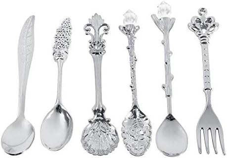Vintage Metal Coffee Spoons Fork, Royal Style Metal Mini Coffee Kitchen Dessert Fruit Spoons Teaspoon Ice Cream Spoon(Antique Brass)