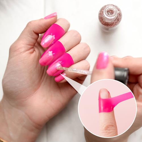 VARMDUKKE 40pcs Nail Polish Protector for Fingers, U Shape Latex Nail Polish Barrier, Peel Off Skin Cuticle Protector, Pink Nail Guard Tape for Nail Stickers, Painting, Manicure (4 Sheets) - Thumbnail 7