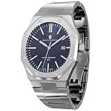 SAPPHERO Uhren Herren 30M wasserdichte Armbanduhr Herren Edelstahl Achteckig Herrenuhr Silber Quarz Japanische Uhrwerke Business Casual Leuchtende Uhr mit Date