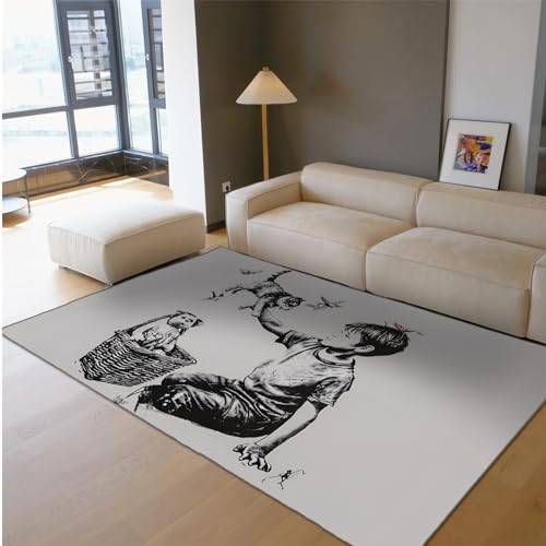 Tapis doux confortable style graffiti Banksy lavable grand format 120x240