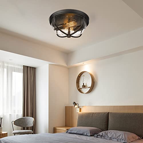 Rosient Flush Mount Ceiling Light Fixture, Hallway Light Fixtures Ceiling Mount, Modern Kitchen Lighting With Seeded Glass, Black Exterior Ceiling Lights For Porch Entryway,Ros89 Bk #TOP6