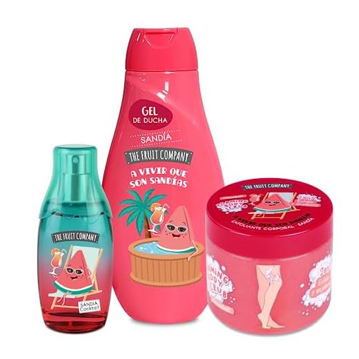 The Fruit Company. Edición Exclusiva MÍMATE SANDÍA ATRACCIÓN. Pack compuesto por 1 Gel Ducha + 1 Exfoliante corporal + 1 Colonia.
