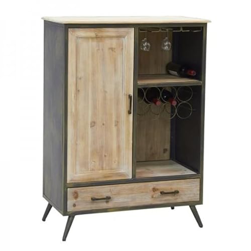AubryGaspard Mueble de bar de madera y metal, 1 puerta, 1 cajón, soportes para botellas y cristales Cover