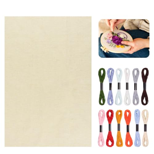 HINATDD Mönchstoff-Set: 100x150 cm Punch Needle Stoff + 12 Stickgarne