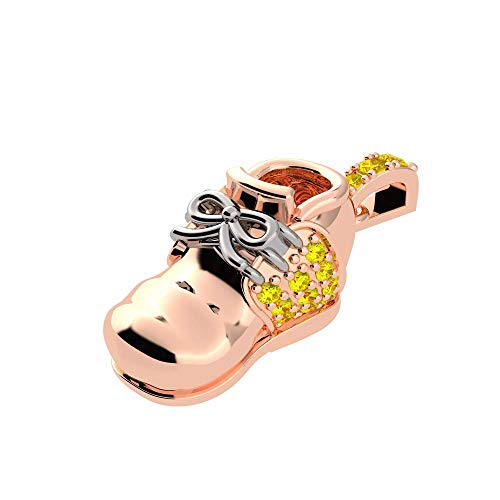 Central Diamond Center Birthstone Shoe Pendant Necklace with Pure Brilliance Zirconia - 14K Rose Gold - November