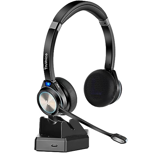 TruVoice BT65 Wireless USB Headset with Hi-Fi Audio and Noise Canceling Microphone - v5.2 Bluetooth Fast Charging Base and 15hr Talk time - Multi Connectivity with Both Computer and Cell Phone