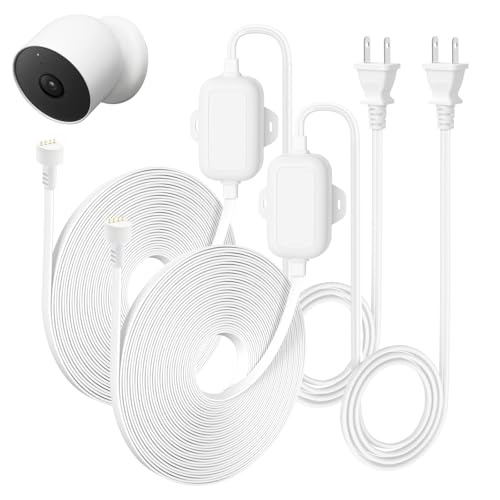 delilyn 2 Pack 25ft/7.5m Power Cable Compatible with Google Nest Cam Outdoor or Indoor, Battery(2nd Gen), Weatherproof 5V 2A Charging Cable for Nest Cam Continuously with One-Piece Molding Adapter